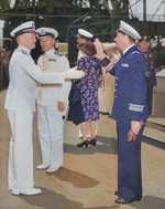 Commissioning ceremony of USS New Jersey, Philadelphia Navy Yard, Pennsylvania, United States, 23 May 1943, photo 09 of 25; note Captain Carl Holden on left