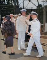 Commissioning ceremony of USS New Jersey, Philadelphia Navy Yard, Pennsylvania, United States, 23 May 1943, photo 10 of 25; note roommate of Robert Elliott on left