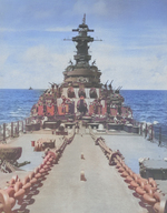 View of USS New Jersey from the bow looking astern, date unknown