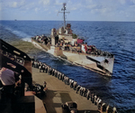 USS Wallace L. Lind sailing alongside USS New Jersey, date unknown