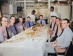 Officer dining room a US Navy destroyer while the ship was en route between New York, New York, United States and Key West, Florida, United States, 1942