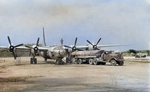 XB-32 Dominator bomber of USAAF 386th Bombardment Squadron refueling at Yontan Airfield, Okinawa, Japan, Aug-Sep 1945