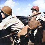 Captain Dixie Kiefer, right, on the USS Ticonderoga’s bridge during an air attack off the Philippines during Ticonderoga’s first day of combat, 5 Nov 1944.