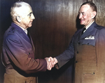 United States Navy Vice-Admirals Aubrey Fitch (left) and John McCain on the occasion of Fitch relieving McCain as the Deputy Chief of Naval Operations for Air, Washington DC, United States, 1 Aug 1944.