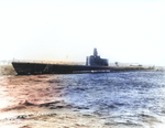 Submarine Growler off Groton, Connecticut, United States for some pre-commissioning trials, 21 Feb 1942. Photo 1 of 2.