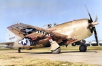 Republic P-47N Thunderbolt 44-88335 armed with HVAR air-to-surface rockets at the Wright Field Test Center, Dayton, Ohio, United States, mid-1944.