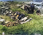 German civilians exhuming remains of 140 prisoners originally from Flossenbürg Concentration Camp about 50km to the northeast, near Schwarzenfeld, Germany, 24 Apr 1945