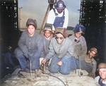 Female African-American Welders Alivia Scott, Hattie Carpenter, Flossie Burtos, and another unidentified worker working on the Liberty ship SS George Washington Carver, Kaiser Richmond No. 1 Yard, Richmond, California, United States, Apr 1943