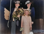 Malvina Thompson (sponsor), Mrs. Charles E. Lund (matron of honor), and Eleanor Lund (flower bearer) at the launching ceremony of Archerfish, Portsmouth Navy Yard, Kittery, Maine, United States, 28 May 1943.