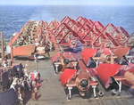 F6F Hellcat, SB2C Helldiver, and TBM-1C Avenger aircraft warming up on USS Intrepid