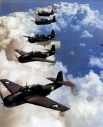 TBF Avenger torpedo bombers flying in formation above Norfolk, Virginia, United States, Sep 1942