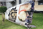 Wing of Japanese Type 97 torpedo bomber of Kaga that crashed at Naval Hospital, Pearl Harbor, Hawaii, United States during the 7 Dec 1941 raid; note rising sun insignia taken by souvenir hunters