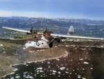 PBY-5A Catalina aircraft of US Navy Patrol Bomber Squadron VPB-6 in flight over Narssarsuak Fjord, Greenland, 1945