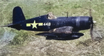 FG-1D Corsair fighter in flight over Okinawa, mid-1945; seen in Mar 1953 issue of US Navy publication Naval Aviation News