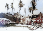 Wreckage of a D3A dive bomber in the Gilbert Islands, late 1943; US souvenir hunters were most likely the reason for the missing fuselage panels