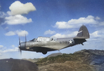 TBD-1 Devastator torpedo bomber of Torpedo Squadron 6 in flight, late 1941