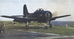 FR-1 Fireball fighter preparing for launch aboard USS Charger, 1945-146, seen in Aug 1946 issue of US Navy publication Naval Aviation News