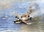 H6K flying boat burning in the water, 1944