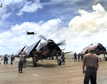 F6F Hellcat on the flight deck of Enterprise, 2 Jul 1943