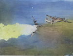 B-24H Liberator bomber of 783rd Bomb Squadron, 465th Bomb Group, US 15th Air Force exploding in mid air after being hit by anti-aircraft fire over Germany, 1944