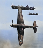 P-40F Warhawk fighters on a training flight out of Moore Field near Mission, Texas, United States, 1943