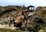 Three Japanese Type A-class midget submarines wrecked by demolition charges, at a former Japanese base on Kiska Island, Aleutian Islands, 7 Sep 1943, photo 2 of 2