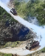 American- and Chinese-manned M4 Sherman tanks on the Burma Road, circa 1945