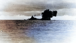 Bismarck firing on Hood and Prince of Wales, Battle of Denmark Strait, 24 May 1941, photo 5 of 8; photographed from Prinz Eugen