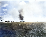 Lexington hit and burning, during the later part of the Japanese air attack on 8 May 1942