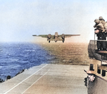 US B-25 taking off from USS Hornet for the Doolittle Raid, 18 Apr 1942