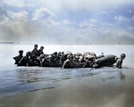 Wounded US Marines being evacuated from Tarawa via a rubber boat, Gilbert Islands, Nov 1943