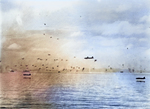 Japanese G4M aircraft making a torpedo run against the American Guadalcanal-Tulagi invasion force, 8 Aug 1942