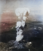 Mushroom cloud rising over Hiroshima, Japan, 6 Aug 1945. Taken by SSgt George R. 