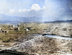 Desolated landscape of Hiroshima, Japan after the atomic detonation, post-war, photo 2 of 2