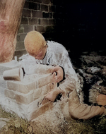 One of the 150 concentration camp prisoners burned to death by the SS as Allied troops closed in on the camp, Gardelegen, Germany, 16 Apr 1945