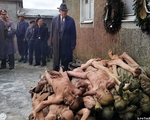 US Senator Alben Barkley visiting Buchenwald Concentration Camp, Weimar, Germany, 24 Apr 1945