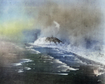 US 6th Fleet off Iwo Jima, Japan, 19 Feb 1945; note Mount Suribachi in background