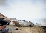 Two African-American US Marine Corps DUKW drivers joined in on the battle as riflemen after their DUKW was destroyed during the landing on Iwo Jima, 19 Feb 1945