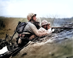 Observers on the front lines relaying enemy positions back to their artillery crew, Iwo Jima, Feb-Mar 1945