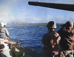 US Fourth Division Marines aboard a transport off Iwo Jima watched the first wave of amphtracs, 19 Feb 1945