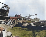 US Marines digging in on a beach at Iwo Jima, Japan, 21 Feb 1945, photo 1 of 2