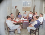 Project Director Paul Taylor speaking with the Council Committee of Jerome War Relocation Center, Arkansas, United States, 18 Nov 1942, photo 1 of 2