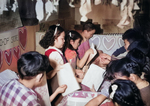 Fourth grade Japanese-American children at a cooperative store stand selling valentines, Jerome War Relocation Center, Arkansas, United States, Feb 1944, photo 3 of 3