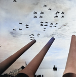 American aircraft fly over USS Missouri after the surrender, photo 1 of 3