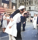 The famous kiss at Times Square, New York, New York, United States, 14 Aug 1945