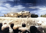 Aboard two Mitsubishi G4M ‘Betty’ bombers in surrender markings, a Japanese delegation stopped at Ie Jima, Ryukyu Islands en route Manila, Philippines for a surrender briefing, 19 Aug 1945. Photo 12 of 12.