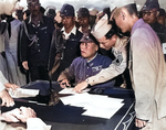 Lieutenant General Yoshio Tachibana aboard USS Dunlap off Chichi Jima to surrender the Bonin Islands, 3 Sep 1945