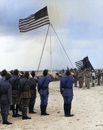 Raising the US flag over Wake Island after Japan