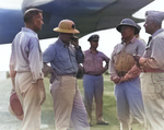 Admiral Raymond A. Spruance, Lieutenant General Holland M. Smith, Major General Henry L. Larsen, and Major General Roy S. Geiger, Orote Peninsula, Guam, Mariana Islands, 1 Aug 1944