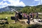 US Marine Corps 155mm rifle on White Beach, Agat Beachhead, Guam, Mariana Islands, circa 21-27 Jul 1944